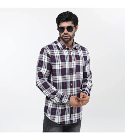 Premium Quality Navy Blue Color Full Sleeve Cotton Casual Check Shirt